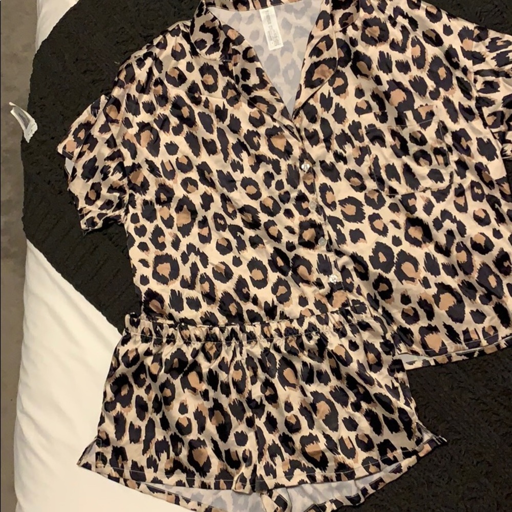 Leopard print silk pj set